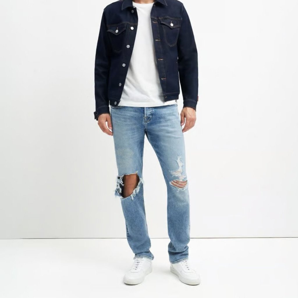 7 For All Mankind Men's The Straight Leg Jeans Size 32 X 33 Nwt Destroyed Knees